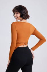 Cross Button Slim Yoga Long Sleeve T-Shirt