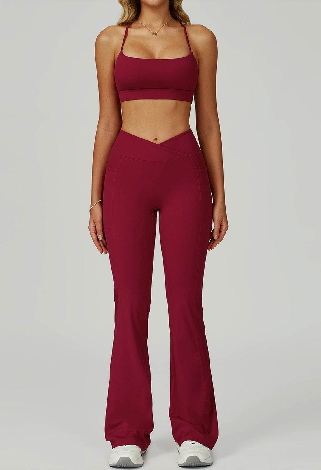 Activewear Set with Cross Back Bra and Flared Pant