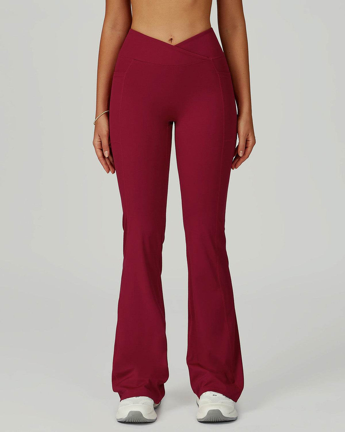 Cross Waist Yoga Flared Pants with Pockets