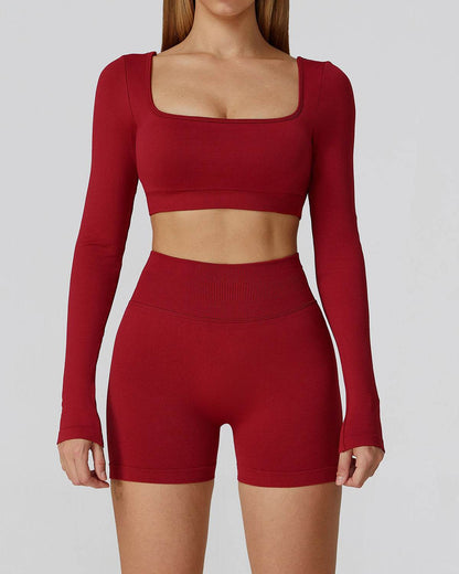 Athletic Wear with Long Sleeve Crop Top and Short