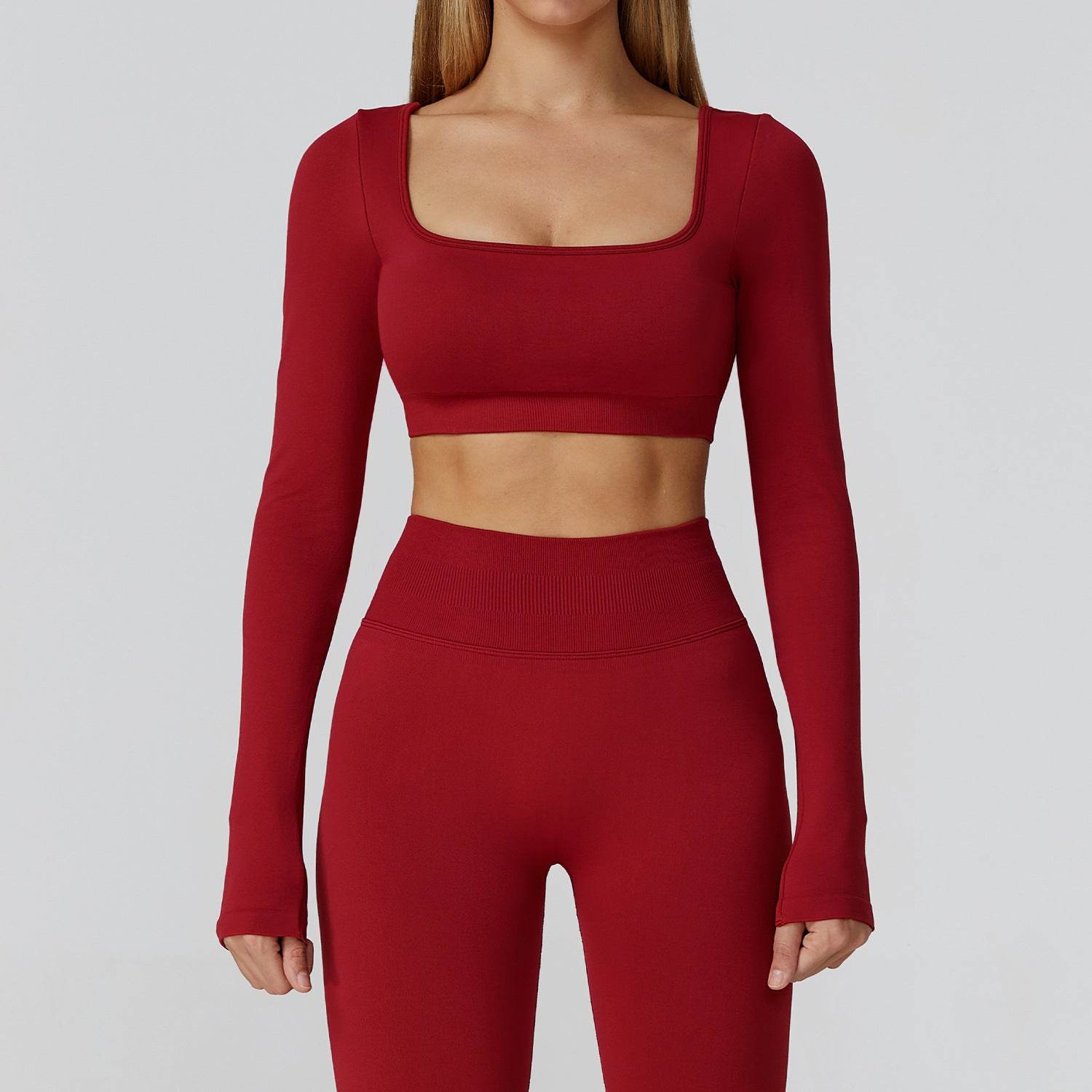 Long Sleeve Crop Top Yoga T-Shirt with Built in Bra
