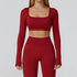 Long Sleeve Crop Top Yoga T-Shirt with Built in Bra