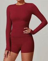 Athletic Wear with Long Sleeve Slim Fit T-Shirt and Short