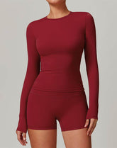 Crewneck Long Sleeve Shirt Basic Tees Slim Fit Crop Tops