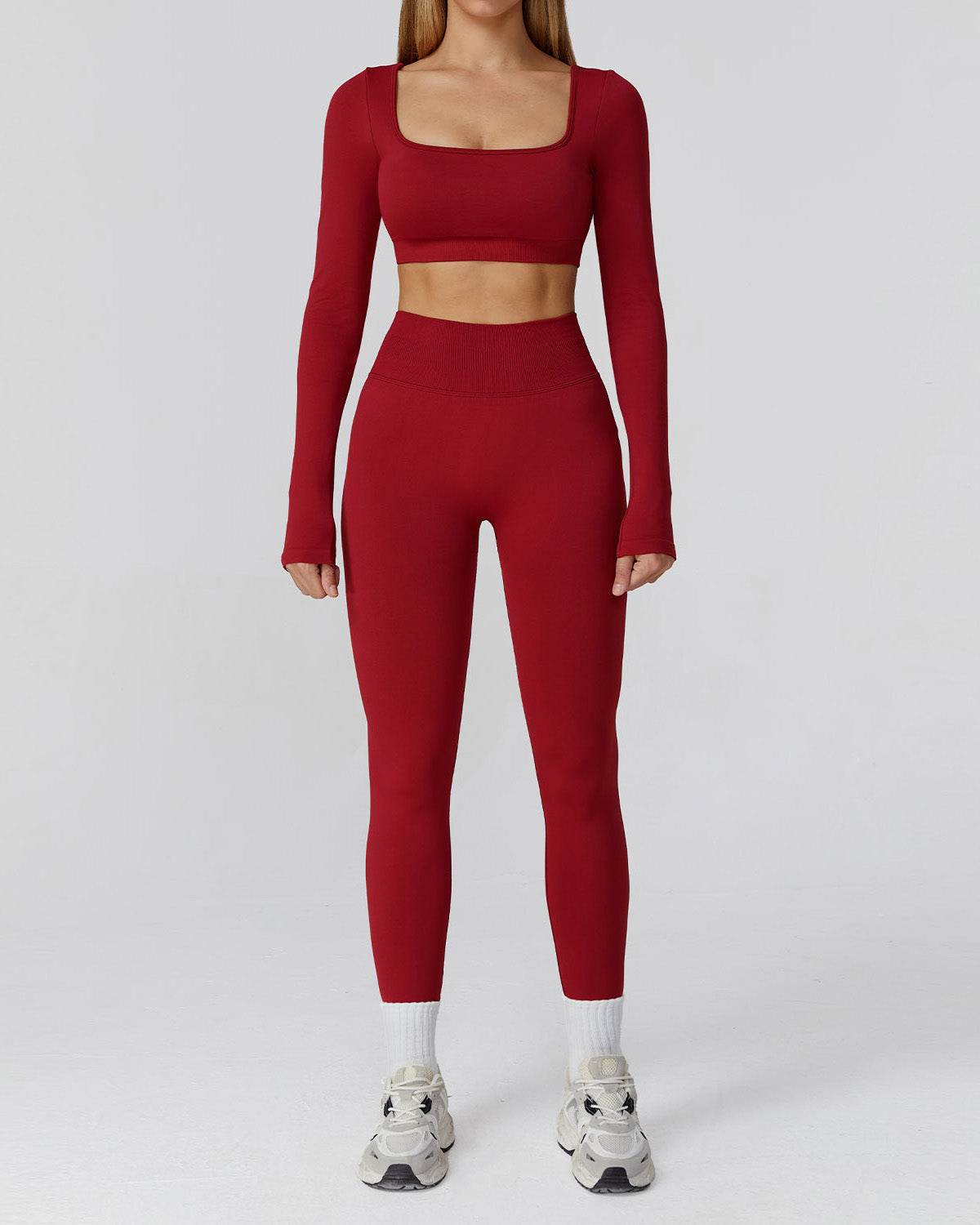 Athletic Wear with Long Sleeve Crop Top and Legging