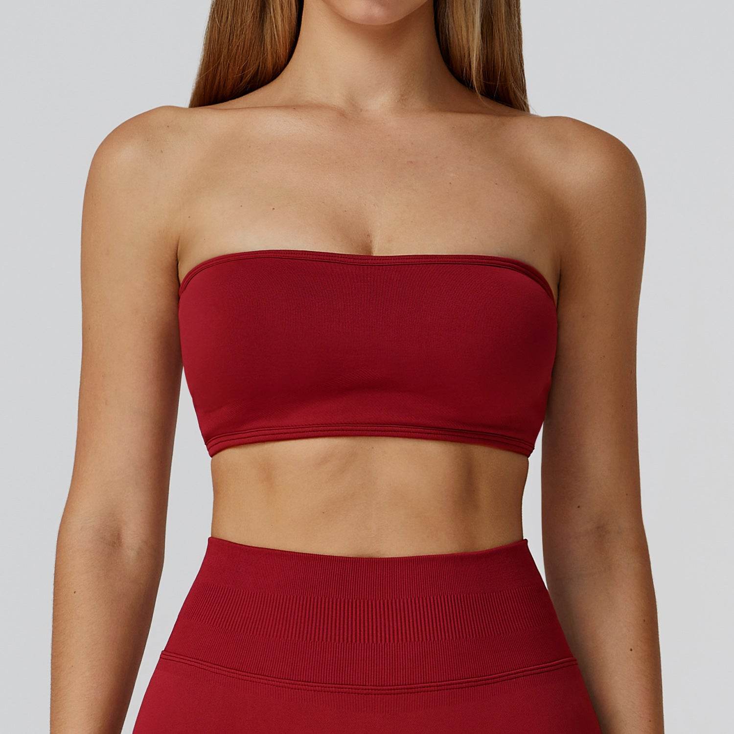 Strapless Bandeau Sport Bra Crop Sleeveless Yoga Tube Top