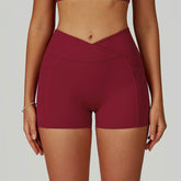 Cross Waist Yoga Shorts with Pockets