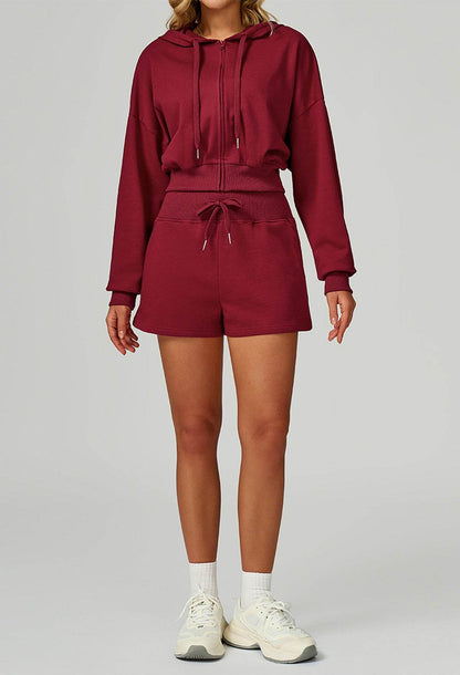 Sport Set with Long Sleeve Hoodie Jacket and Casual Short