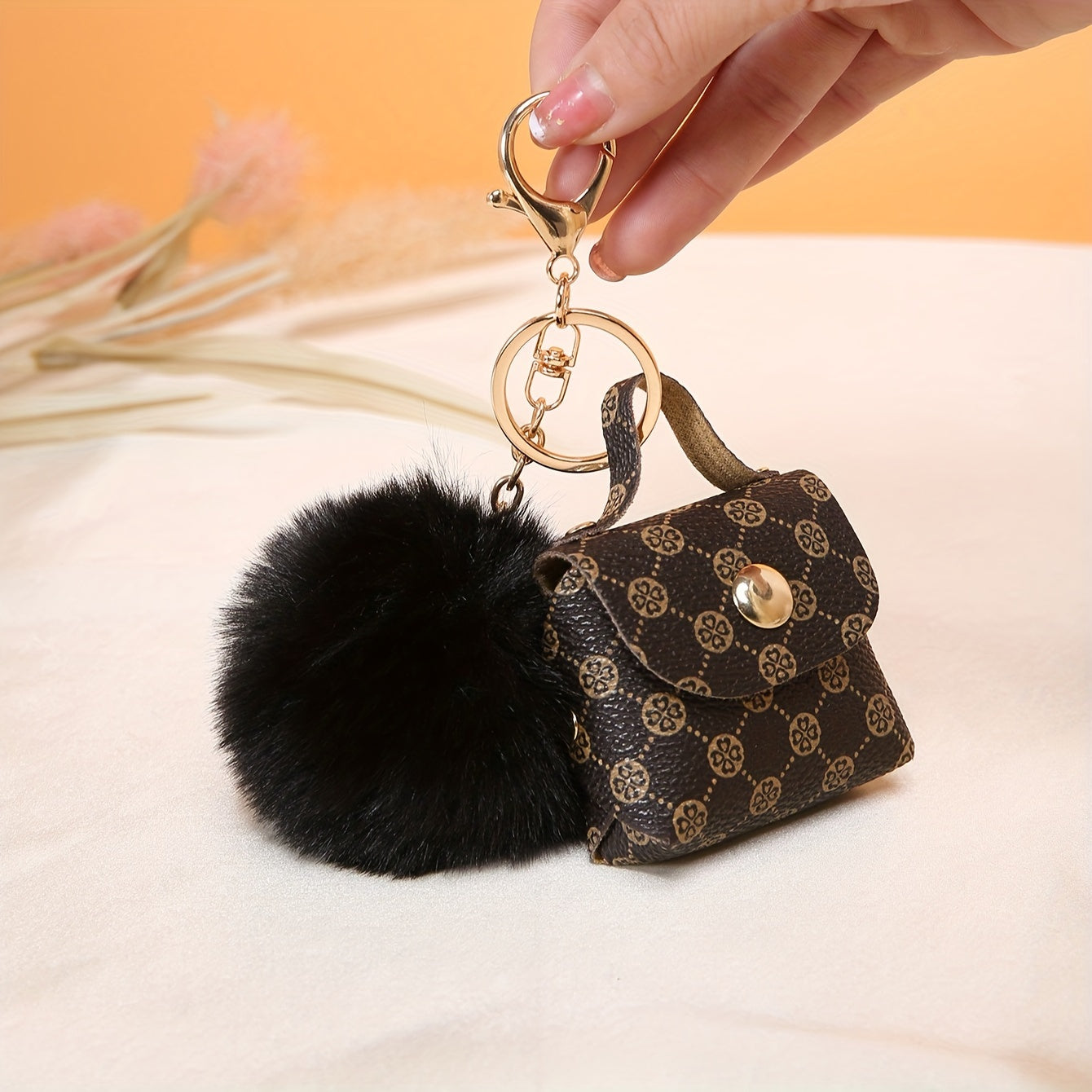 Coin Purse Keychain with Tassel and Fluffy Pom-Pom