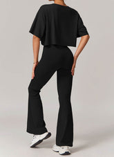 Sports Sets with Short Sleeve T-Shirts and Flare Pants