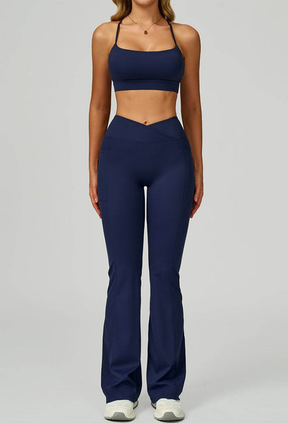 Activewear Set with Cross Back Bra and Flared Pant