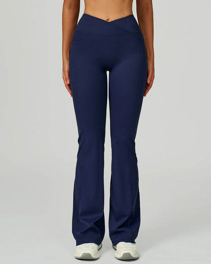 Cross Waist Yoga Flared Pants with Pockets
