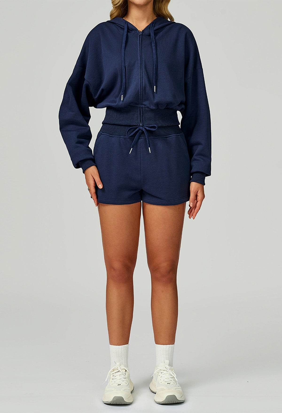 Sport Set with Long Sleeve Hoodie Jacket and Casual Short