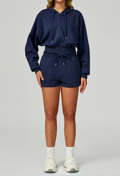 Sport Set with Long Sleeve Hoodie Jacket and Casual Short