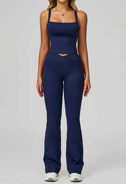 Activewear Set with Wide Strap Tank Top and Flared Pant