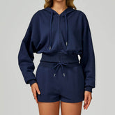 Long Sleeve Full Zip Up Crop Drawstring Hoodie Jacket