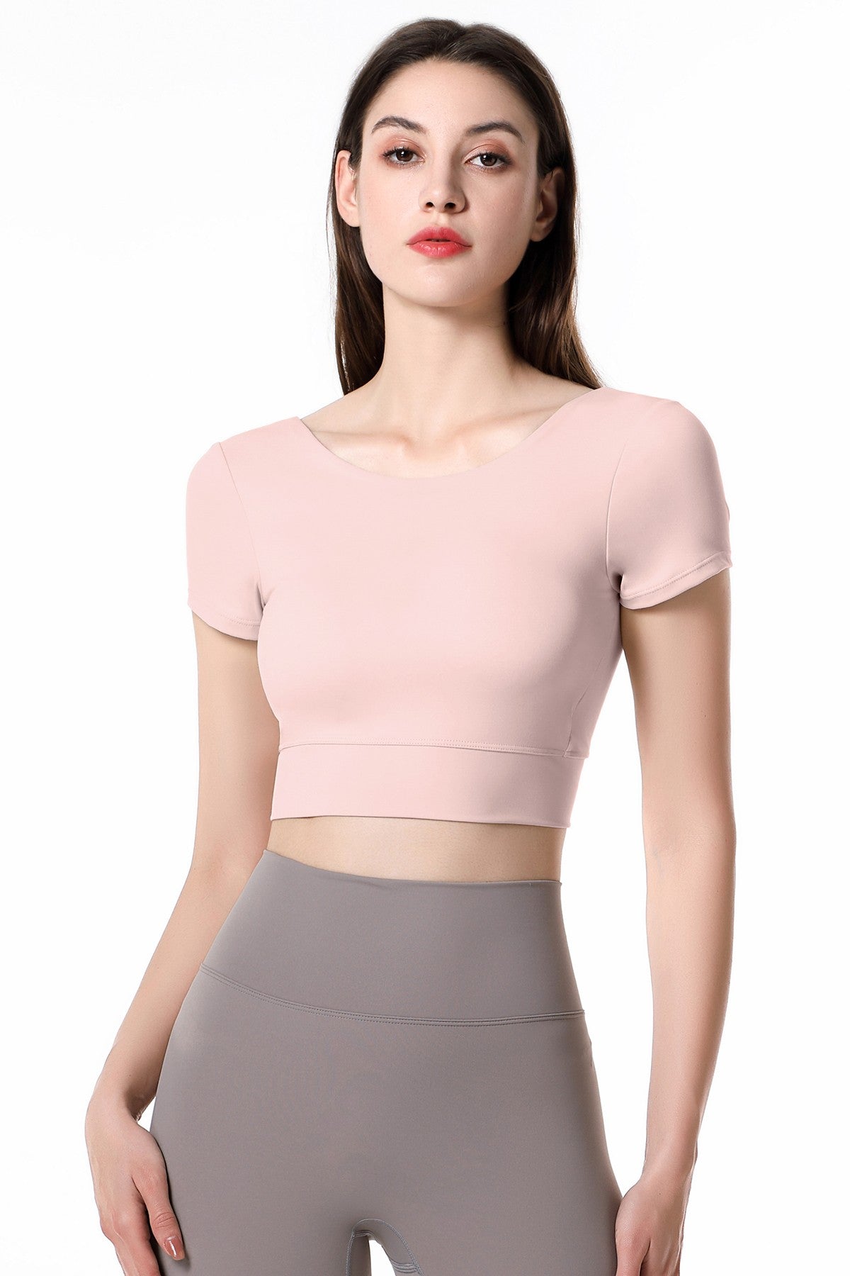 Short Sleeve Cropped Tops Built-in Bra