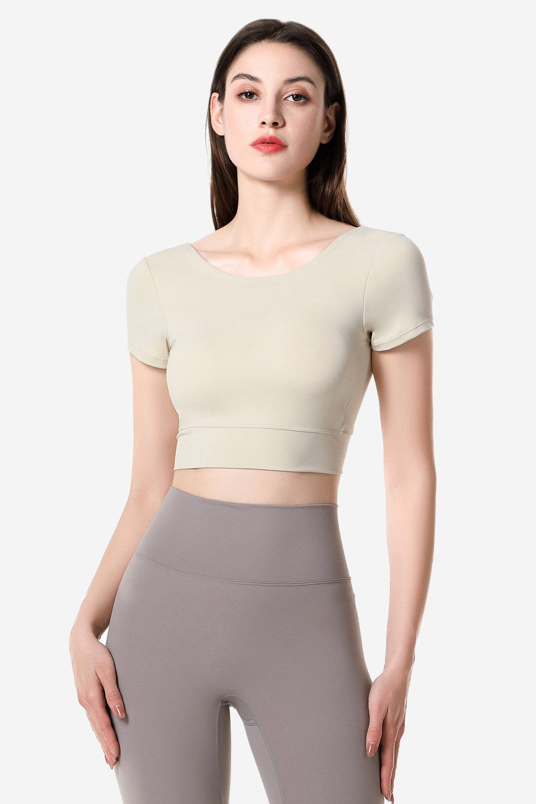 Short Sleeve Cropped Tops Built-in Bra