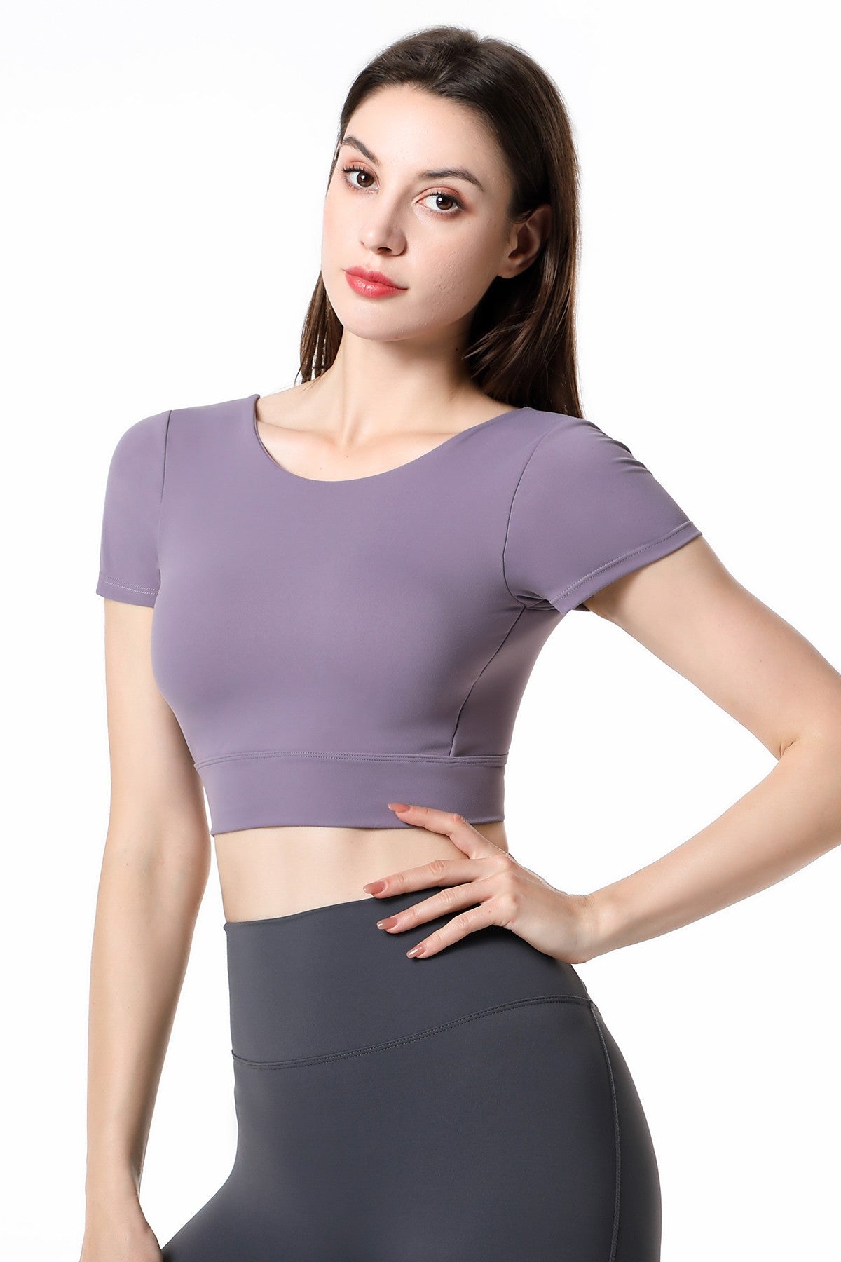 Short Sleeve Cropped Tops Built-in Bra