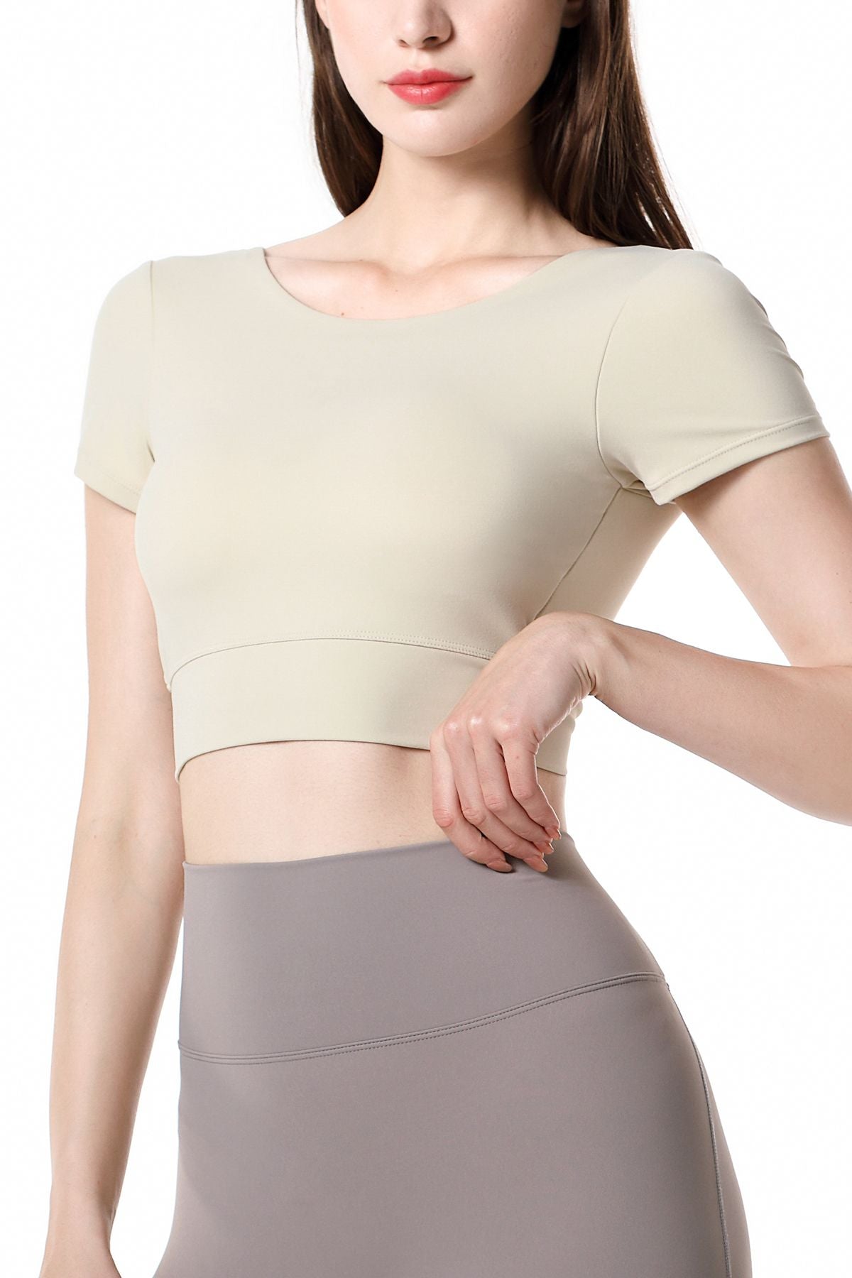 Short Sleeve Cropped Tops Built-in Bra