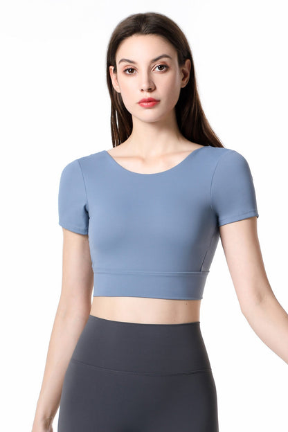 Short Sleeve Cropped Tops Built-in Bra