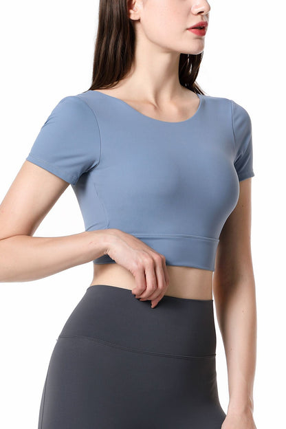 Short Sleeve Cropped Tops Built-in Bra