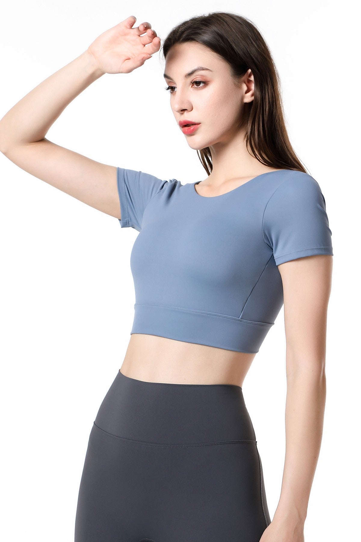 Short Sleeve Cropped Tops Built-in Bra