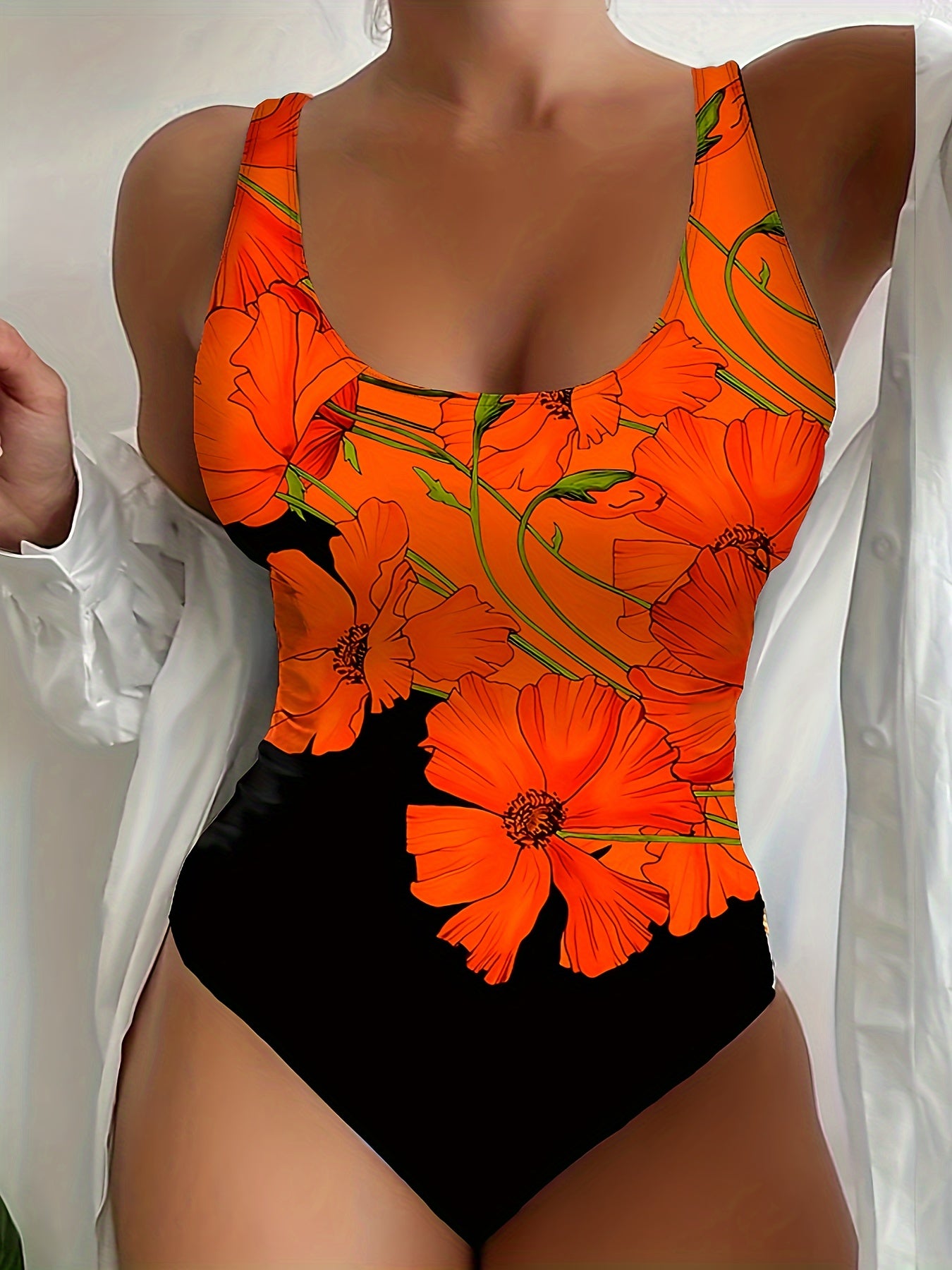 Chic Floral Backless One-Piece Swimsuit