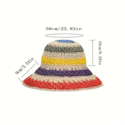 Rainbow Sun Protection Crochet Bucket Hat for Summer Vacation