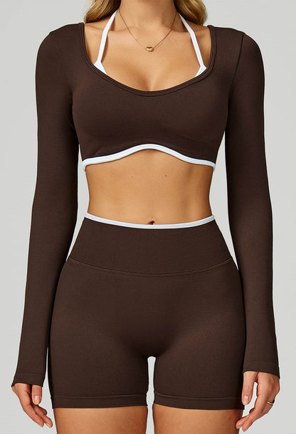 Sport Set with Color Block Long Sleeve T-Shirt and Short