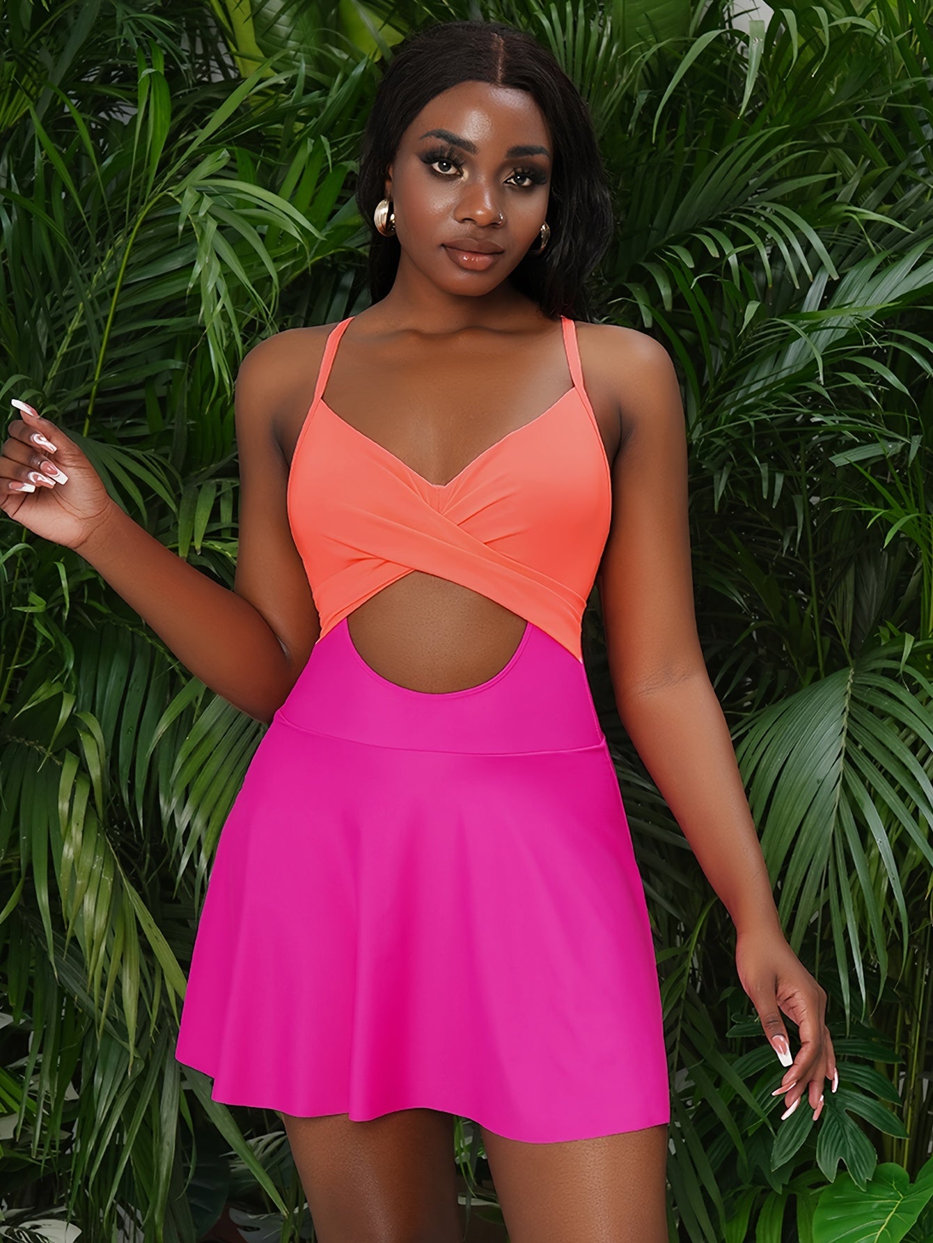 Solid Color Skirted One-piece Swimsuit