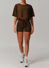Sports Sets with Short Sleeve T-Shirts and Tight Shorts