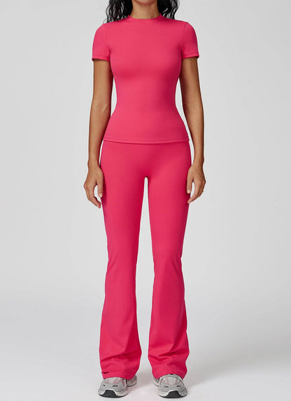Sports Wear with Short Sleeve T-Shirt and Flared Leg Pants