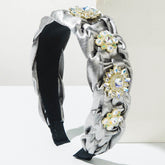 Hand Silks Satins Braided Headband with Flower Rhinestones