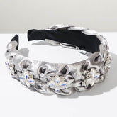 Hand Silks Satins Braided Headband with Four Leaf Flower Rhinestones