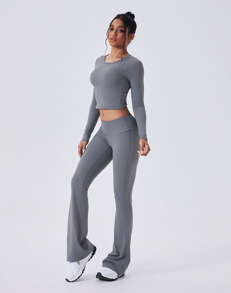 Activewear Set with Backless Top and Low-Waisted Flare Pant