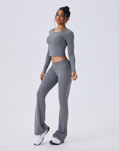 Activewear Set with Backless Top and Low-Waisted Flare Pant