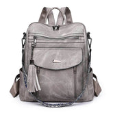 PU Leather Big Capacity Backpack With Tassels
