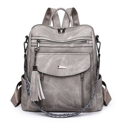 PU Leather Big Capacity Backpack With Tassels | Stylish and Spacious