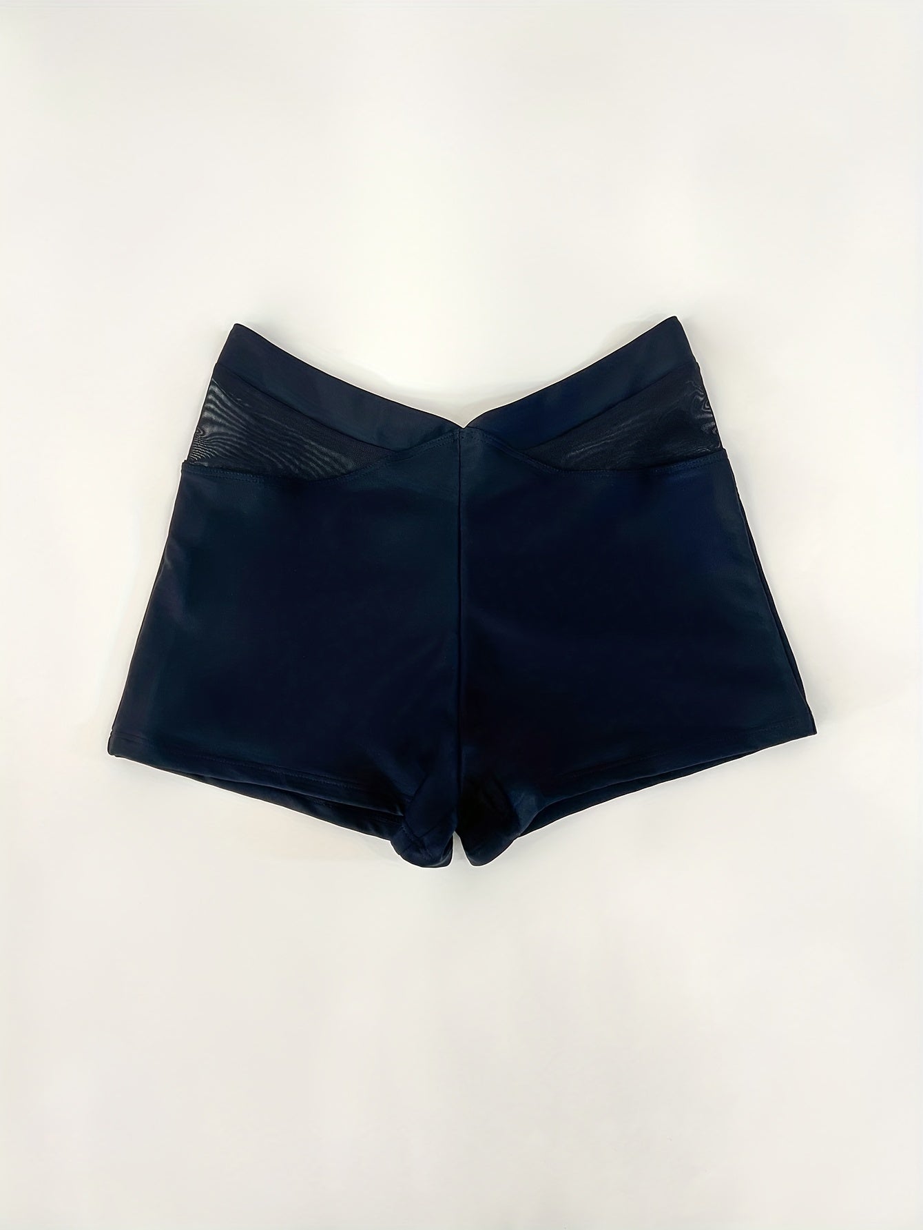 Chic Black Contrast Mesh High-Waist Swimsuit Shorts