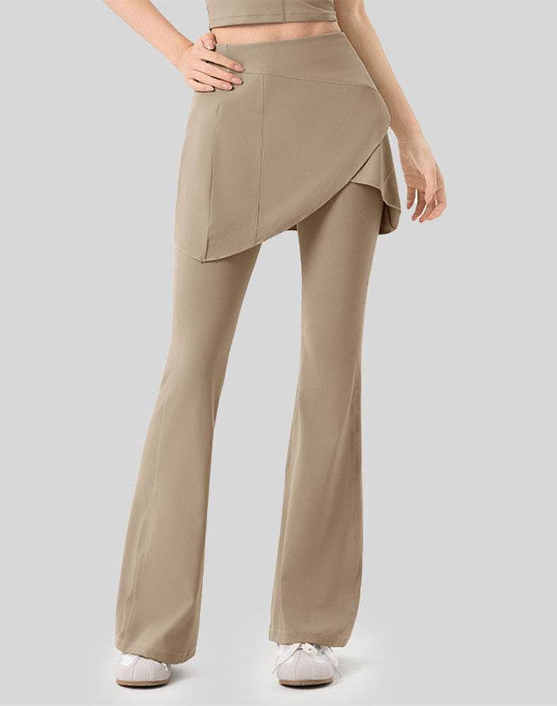High Waist Fake Two Pieces Trouser Skirt Yoga Flared Pant
