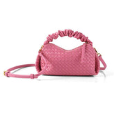 PU Leather Woven Handbag with Pleated Mushroom Edge