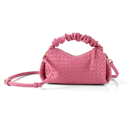 PU Leather Woven Handbag with Pleated Mushroom Edge