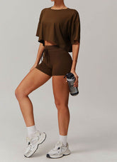 Sports Sets with Short Sleeve T-Shirts and Tight Shorts
