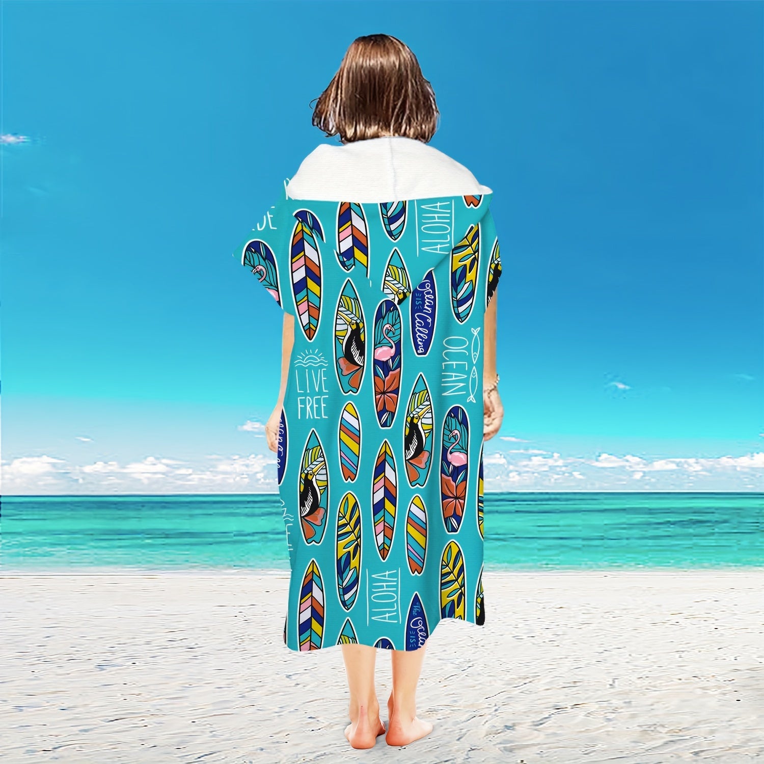 Geometric Printed Wearable Beach Hooded Towel