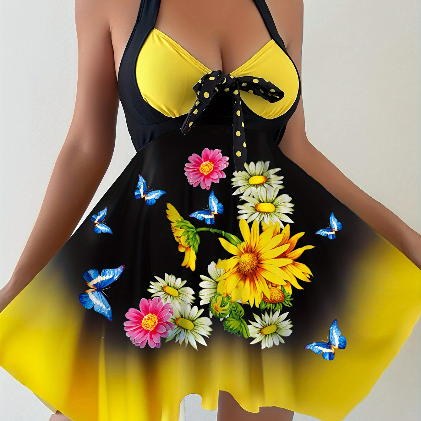 Vibrant Sunflower Print Two-Piece Tankini Set