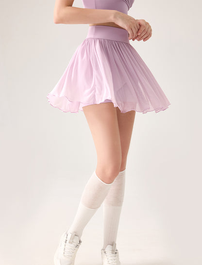 Mesh Sheer Pleated Skirt Tulle Skirt with Short and Pocket