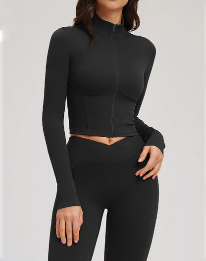 Full Zip Running Jackets Slim Fit Cropped Athletic Tops
