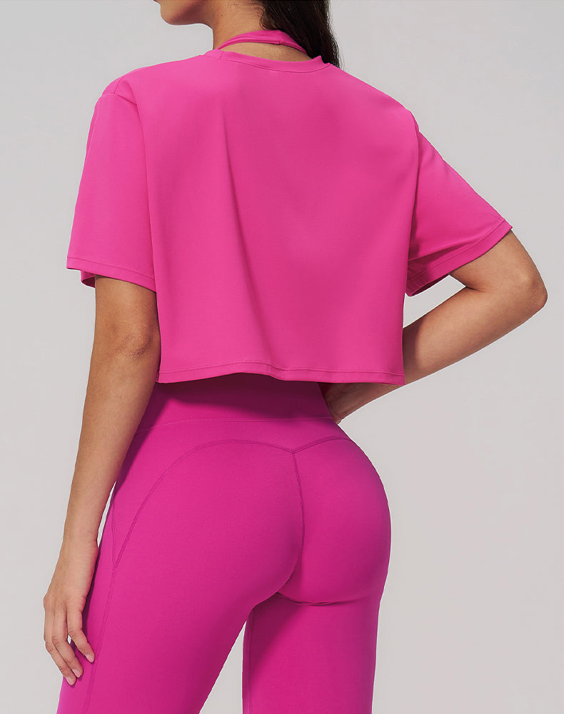 Short Sleeve Crop Tops Round Neck T-Shirts Loose Fit Blouse
