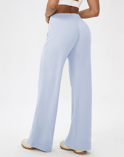 Waffle Knit Straight Leg Sweatpants with Pockets